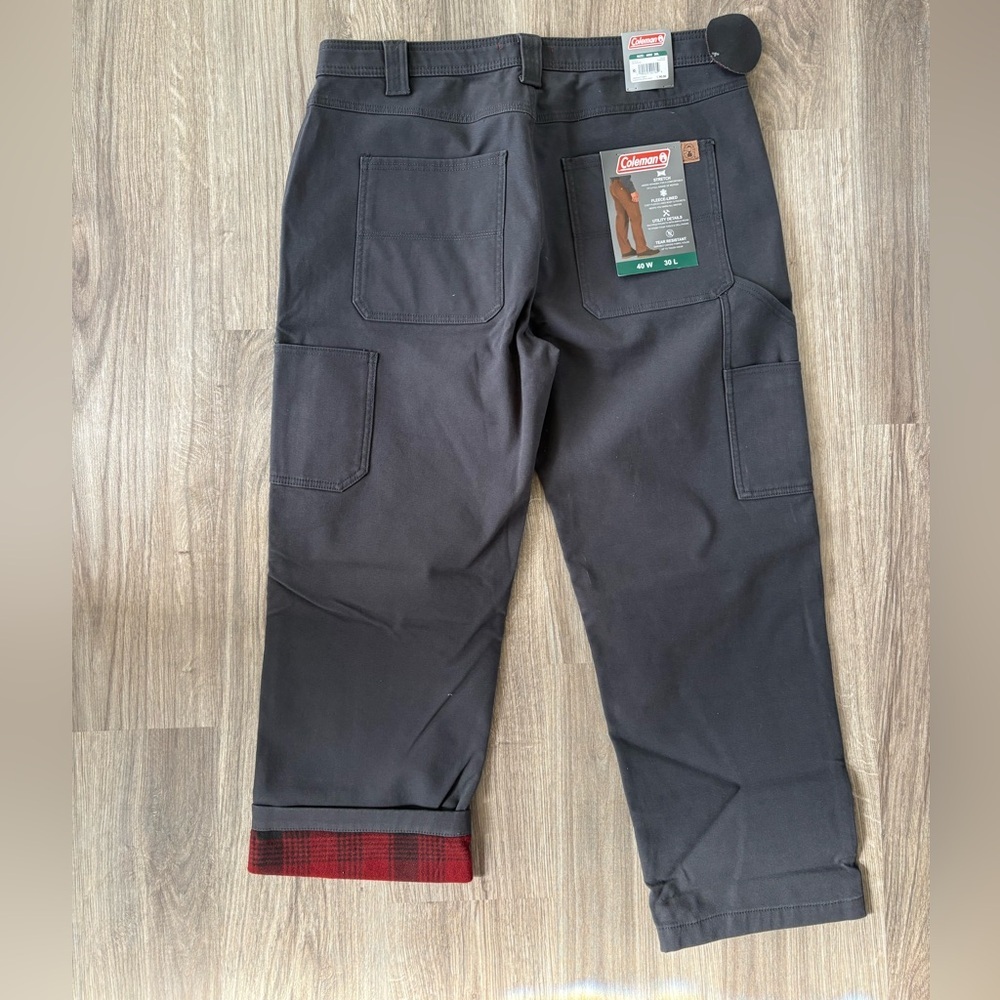 NWT Mens Coleman Canvas Fleece Lined Utility Pants Grey Size 40x30 - Picture 5 of 7